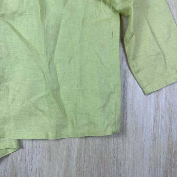 Jillian Jones 100% Linen Lime Green 3/4 Sleeve Wrap Shirt Casual Blouse Small - Picture 10 of 14